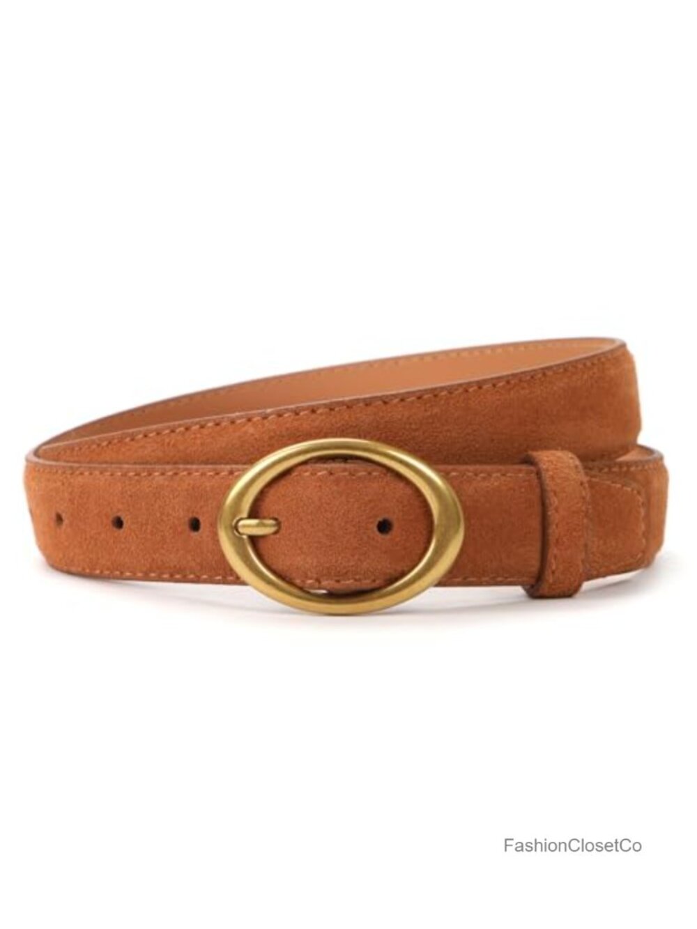 Genuine Suede Leather Belt Gold-Tone Pin Buckle